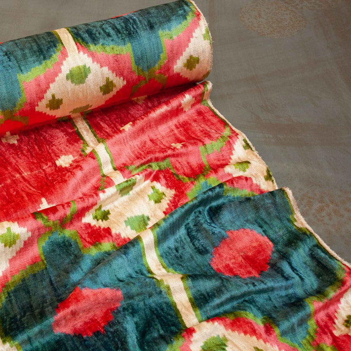 BOTAN Handwoven Silk Velvet Ikat Fabric Bubblegum