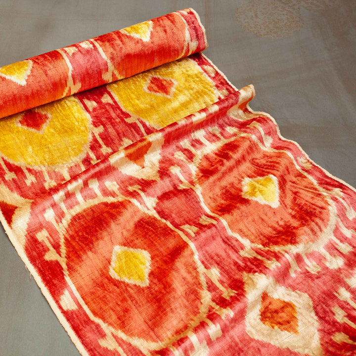 BOTAN Handwoven Silk Velvet Ikat Fabric Bonbon