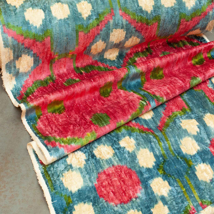 BOTAN Handwoven Silk Velvet Ikat Fabric Soda