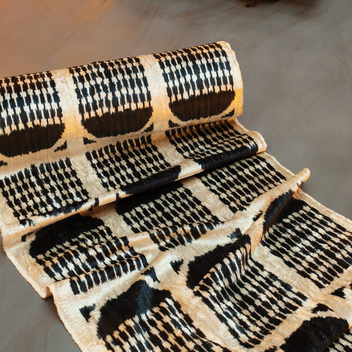 Hoseki Handwoven Silk Velvet Ikat Fabric Onyx