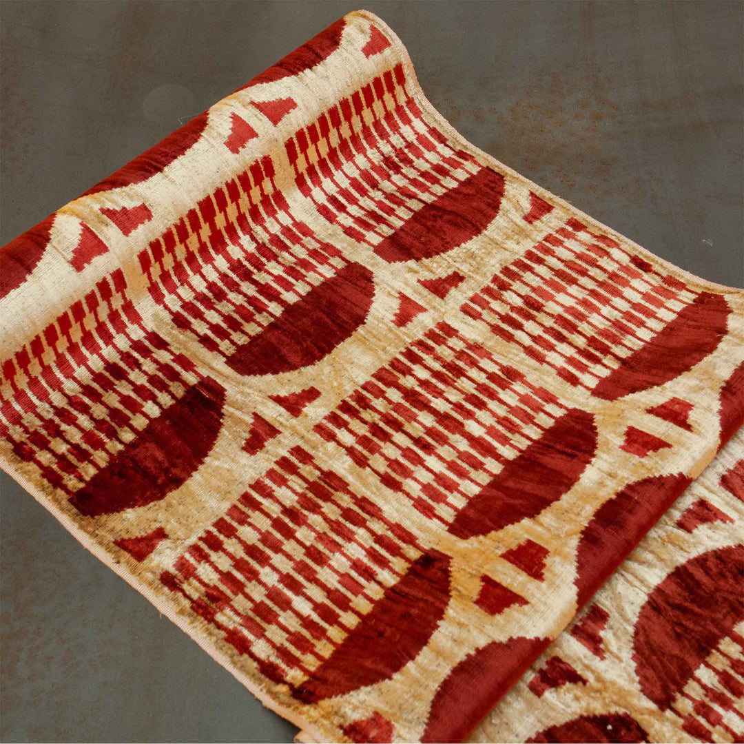 Hoseki Handwoven Silk Velvet Ikat Fabric Garnet