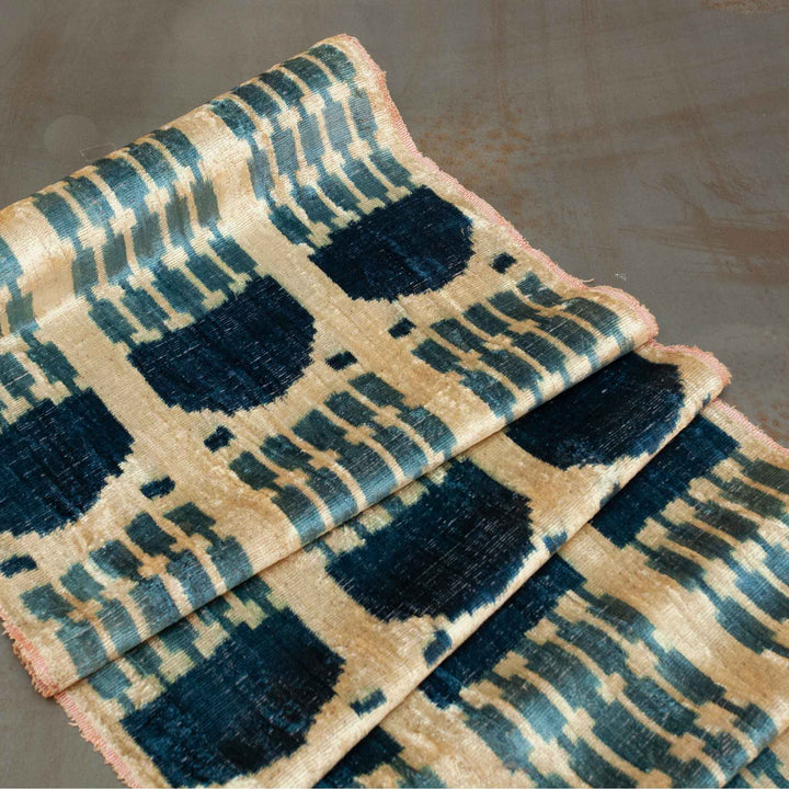 Hoseki Handwoven Silk Velvet Ikat Fabric SAPPHIRE