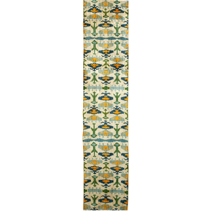 Kadan Handwoven Silk Velvet Ikat Fabric Bluegreen