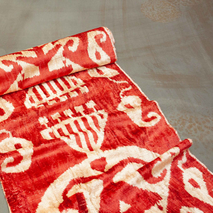 Kafka Handwoven Silk Velvet Ikat Fabric Red