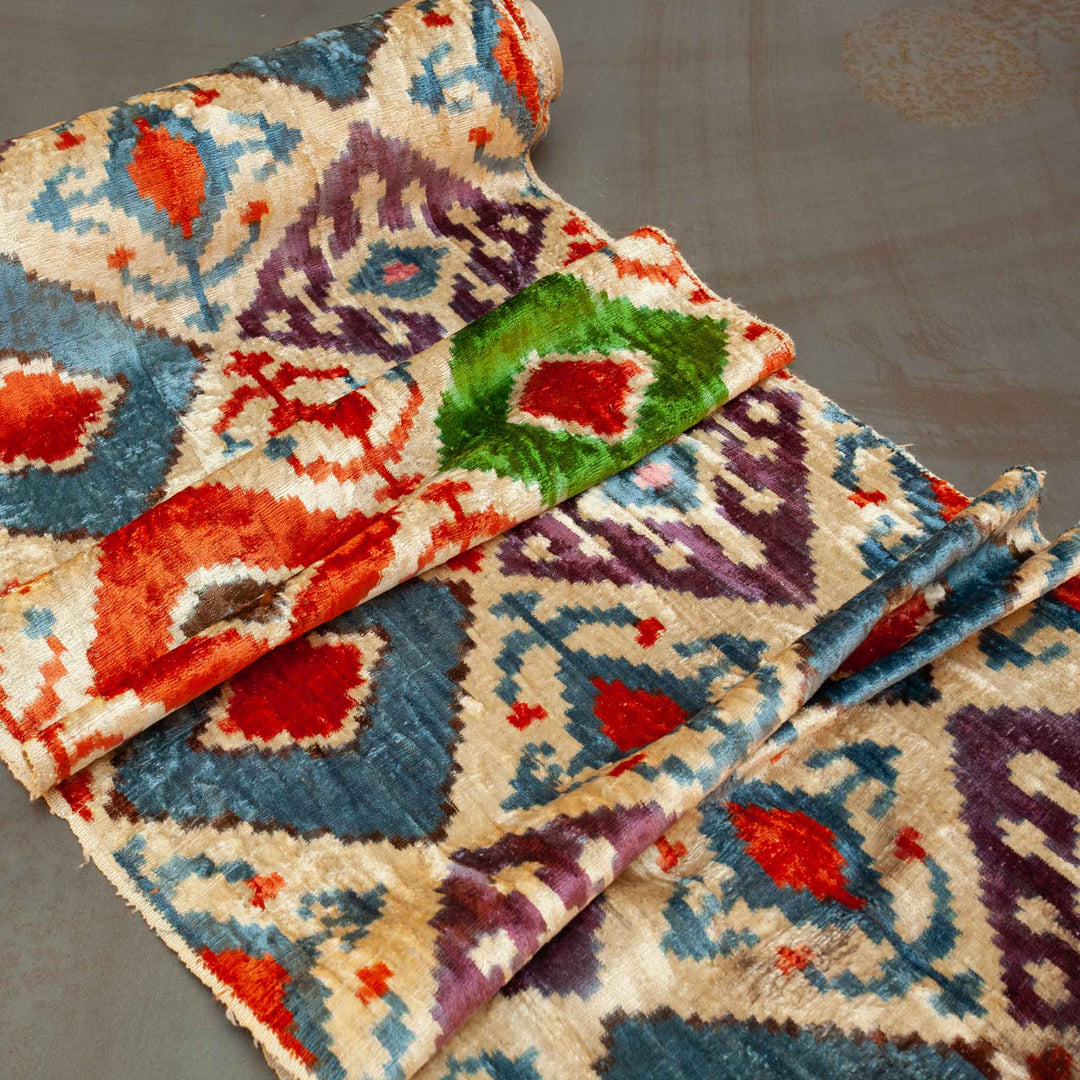 Kaleido Handwoven Silk Velvet Ikat Fabric