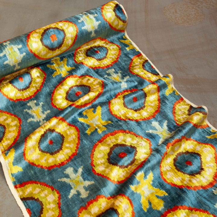 KIKU Handwoven Silk Velvet Ikat Fabric