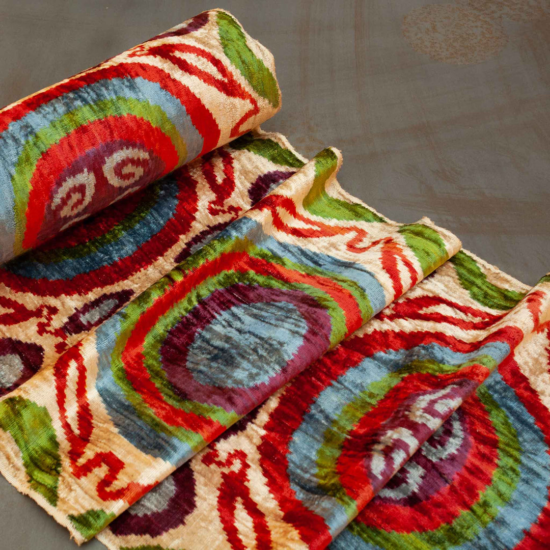 TEO Handwoven Silk Velvet Ikat Fabric